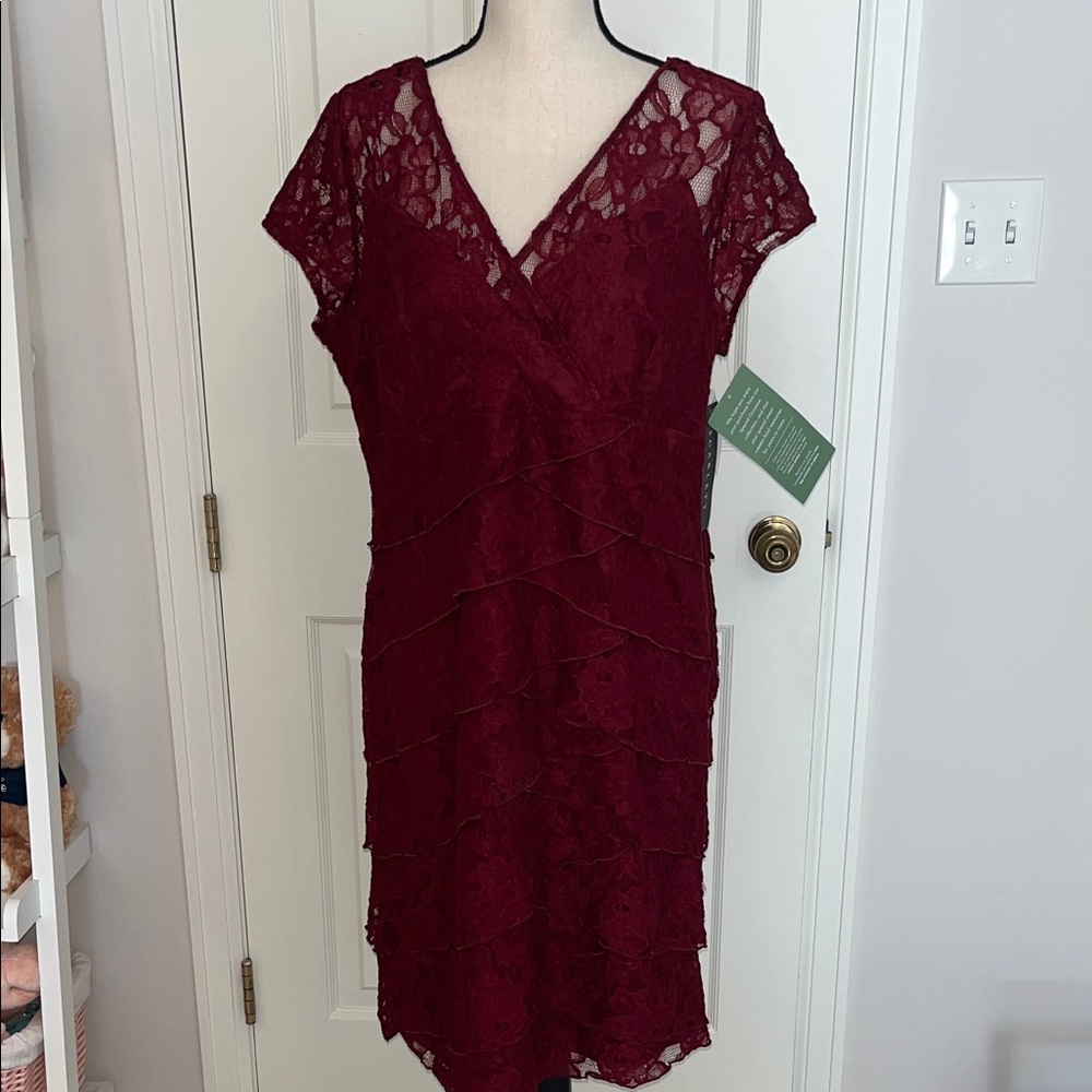 Elegant Lace Burgundy  Dress - 14